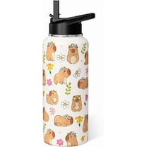 Capybara Water Bottle 18oz Cute Kawaii Thermos Insulated Sports Bottles Cup with Handle and Flip Straw Capybara Gifts Stuff for Kids Girls Women