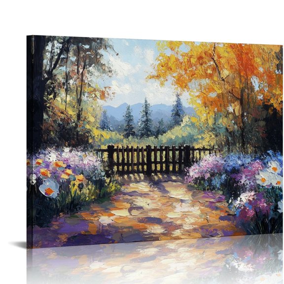 Serene Mountain Landscape with Daisies Canvas Art Print - Misty Forest & Floral Decor, 16x20 inch, Unframed