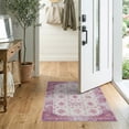 thumbnail image 2 of ODIKA 2'x3' Washable Throw Rug Pink Distressed Vintage Trellis Boho Clusters Vine Border Scroll for Hallway, Study Room, Non-Slip Low Profile, Flatwoven, 2 of 7