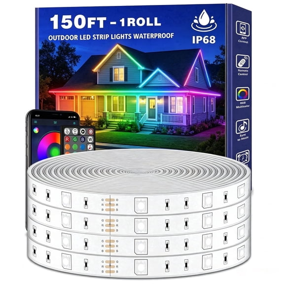 Outdoor LED Strip Lights Waterproof 150ft, IP67 Waterproof LED Light Strips with Remote, Music Sync APP Control, RGB Color Changing LED Lights for Roof, Balcony, Deck, Pool, Patio Decorations