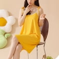 thumbnail image 2 of Defitshape Women's Cute Nightgown Ribbed Knit V Neck Summer Long Sleep Dress Sexy Lace Comfy Chemise Soft Cool Sleeveless Sleepwear Yellow 12, 2 of 4