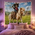 thumbnail image 2 of Dachshund Cowboy on Pony with Kitten in Wildflower Meadow, Playful Digital Art for Dog Lovers, Western Decor, New Home Gift, Tapestry Wall Hanging for Bedroom and Living Room, 2 of 7