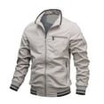 thumbnail image 1 of WREESH Men's Solid Color Stand-up Collar Zipper Casual Warm Windproof Pocket Motorcycle Jacket, 1 of 5