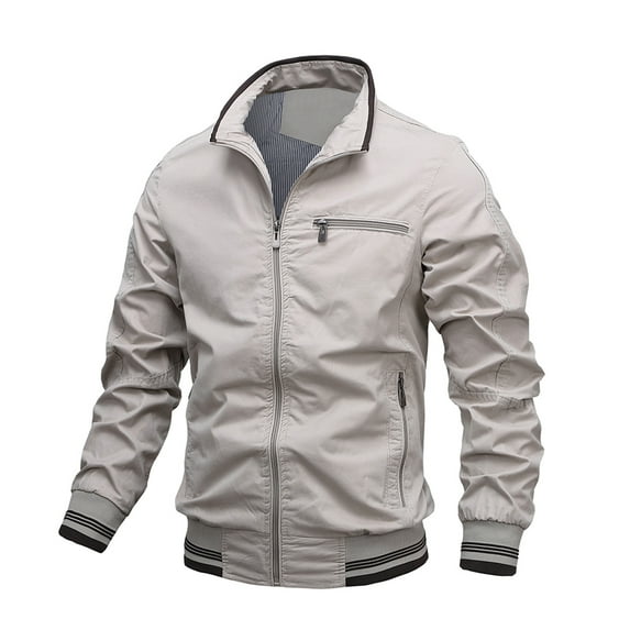 IROINNID Men's Zip Up Long Sleeve Solid Color Loose Stand-up Collar Warm Windproof Pocket Motorcycle Jacket