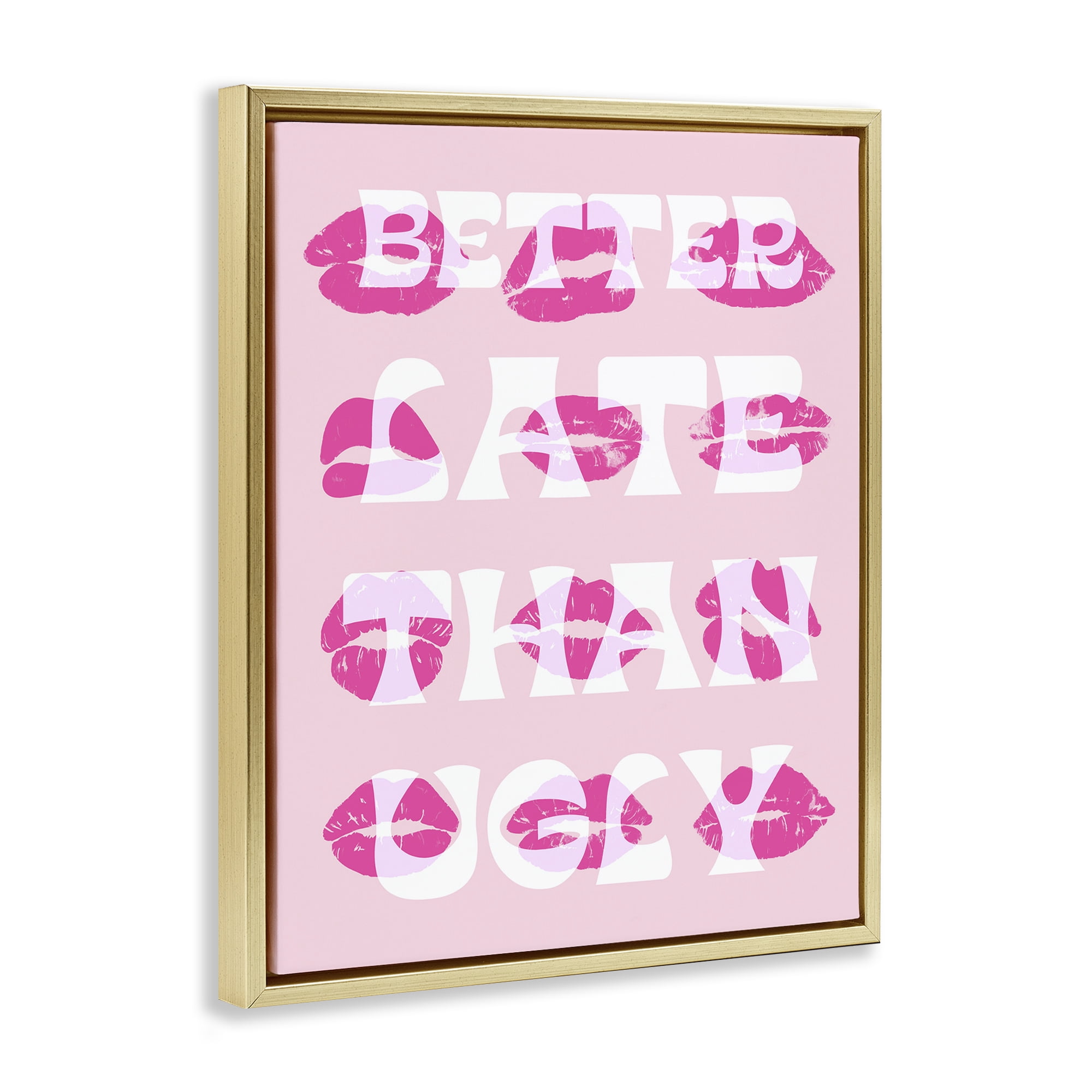 Stupell Industries Better Late Than Ugly Beauty & Fashion Painting Gold Floater Framed Art Print Wall Art, 25 x 31