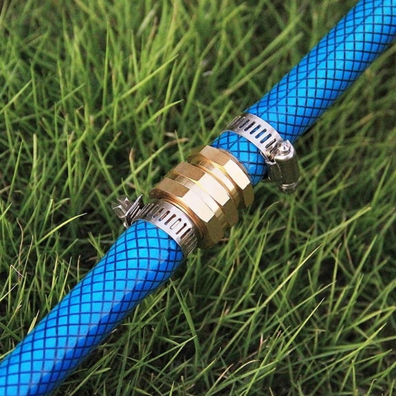 Garden Hose Repair Connector, 3/4" to 5/8" Brass Coupling Kit, Leakproof Metal Adapter with Clamps for Outdoor Irrigation and Water Pipe Extension, 3.1 Inch