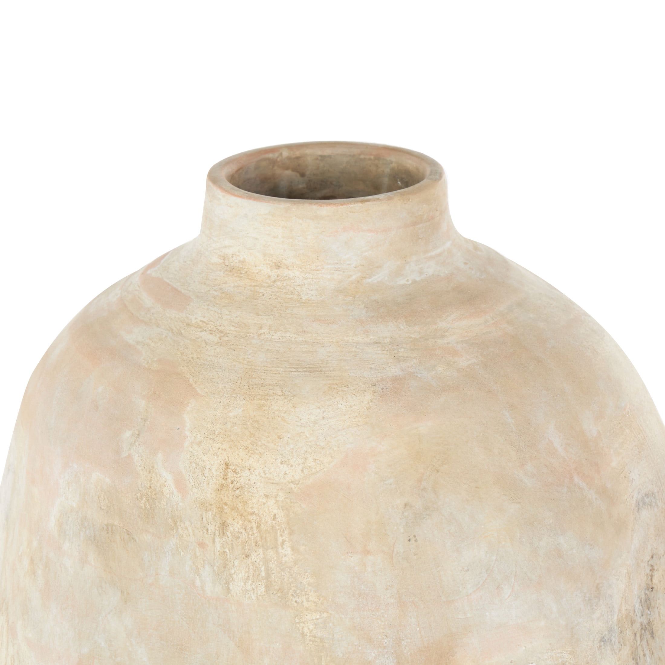 DecMode 14" Antique Wide Beige Ceramic Vase with Shades of Pink