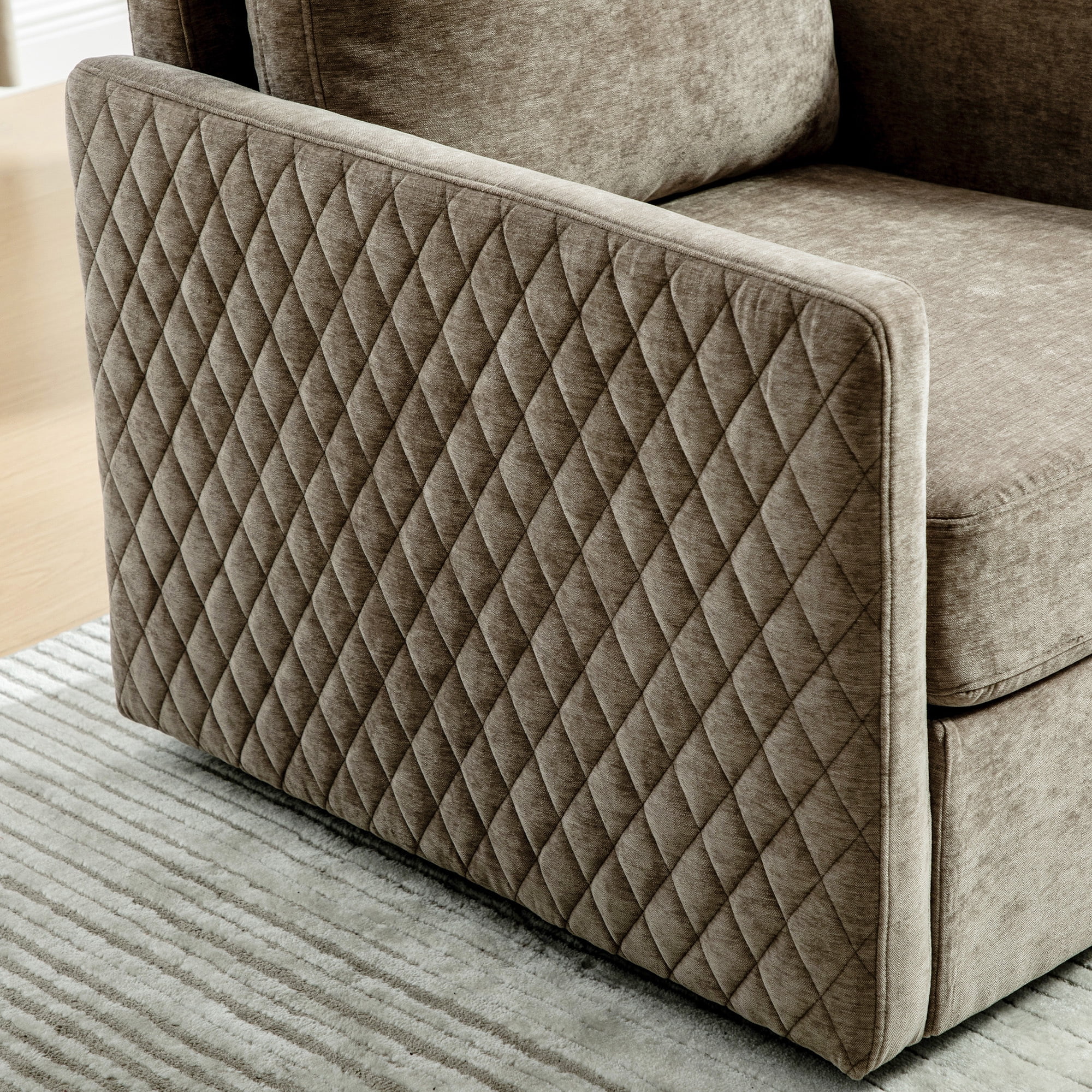 Leumius 360° Swivel Armchair with Hidden Storage, Comfy Diamond-Shape Tufted Armrests Accent Square Club Chair Single Sofa with Pillow for Living Room Bedroom Reading Nook Taupe