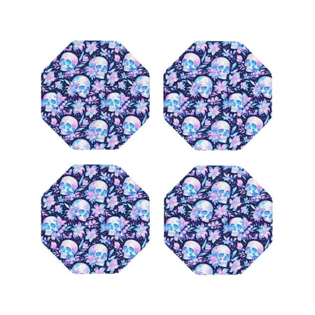 

Tideii crystal Skull flower leaf for Leather Coasters 4 Pieces Anti-fouling and Anti-scalding Decorative Coasters Suitable for Restaurants Kitchens Coffee Shops-Octagon