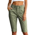 thumbnail image 2 of Women's Knee Length Shorts Baeitkot Women's Solid Color High Waisted Knee Length Shorts Casual Cargo Capris with Pockets Green M, 2 of 6