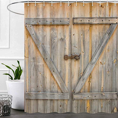 Rustic Barn Door Shower Curtain Gray and White Wooden Vintage Farmhouse Curtain 