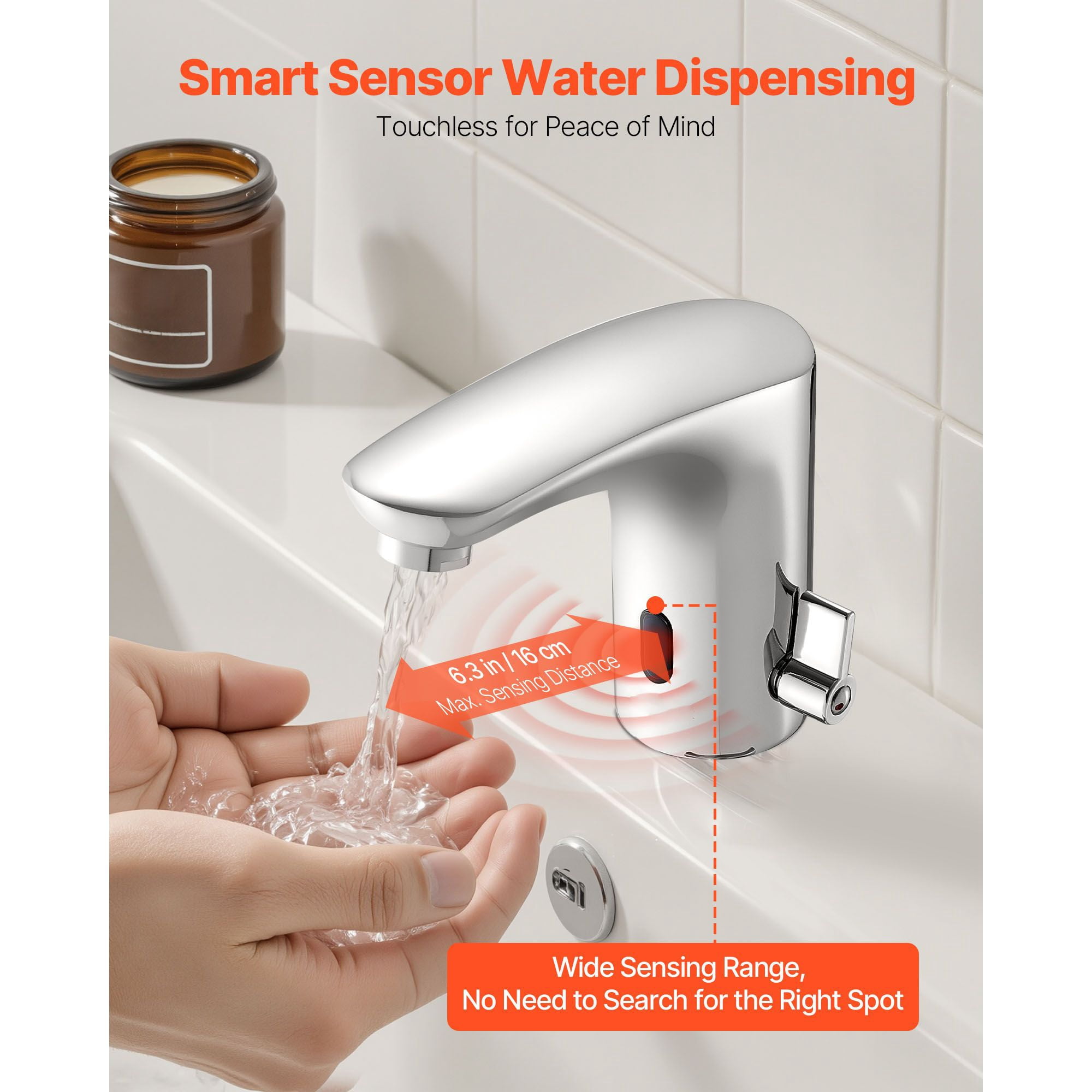 Touchless Bathroom Sink Faucet Infrared Sensor Automatic Hot/Cold Water Adjustable Brass for Home Office Hotel
