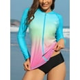 thumbnail image 5 of Women's Long Sleeve Rash Guard Sun Protection Zipper Gradient Swimsuit Top, 5 of 5