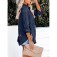 thumbnail image 1 of Blusa de manga larga, cuello en V para mujer, satén con cuello vuelto, camisa con cuello vuelto, compacta y ligera, 1 of 6