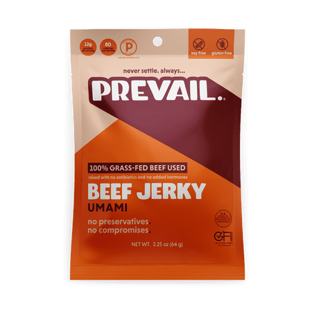 PREVAIL Jerky Umami Beef Jerky | Allergy-Friendly | Teriyaki-Style | 3 Pack | Certified Gluten-Free  Paleo-Certified  100% Grass-Fed & Grass-Finished  Low-Sodium  Soy-Free  | 12g Protein | PREVAIL