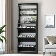 thumbnail image 3 of Shoe Cabinet Storage for Entryway, Modern Shoe Storage Cabinet with 3 Flip Drawer, Black Slim Freestanding Narrow Hidden Shoe Organizer Cabinet, Tall Shoe Cabinet with Coat Rack for Hallway, 3 of 8