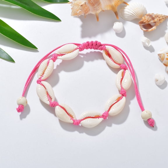 ERDOUY Handmade Seashell Bracelet Bangles, Size Adjustable for Women Beach Jewelry-Pink
