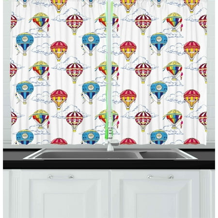 Colorful Curtains 2 Panels Set Hand Drawn Sketches Clouds And Hot