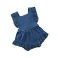 thumbnail image 2 of Baby Girls Summer Romper, Square Neck Short Jumpsuit with Ruffle Decoration, 2 of 8