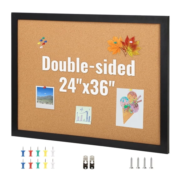 36x24 Inches Cork Bulletin Board with MDF Frame, Includes 10 Push Pins - Vision Board for Office, Home, School Decor