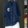 thumbnail image 4 of Green Women Shirts, Women'S Cotton Linen Top Long Sleeve Printed Shirt,Women Shirts S, 4 of 4