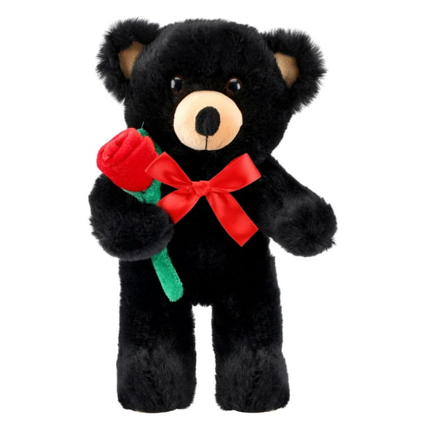 Peluche de peluche con forma de oso civanero con rosa de 30 cm