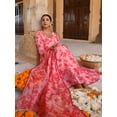 thumbnail image 5 of Janasya Indian Women's Peach Georgette Floral Print Kurta with Flared Palazzo and Dupatta, 5 of 7
