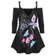 thumbnail image 1 of Camiseta Talla Extra Hombro Descubierto Estampado Mariposa Rosegal  Mangas largas de talla grande, 1 of 5