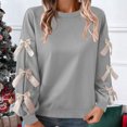 thumbnail image 3 of Sweatshirt for Women Crewneck Long Sleeve Sweatshirt with Bow Decorated Balloon Sleeves Loose Pullover Top S-2XL, 3 of 9