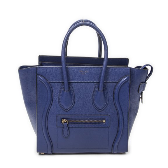 Pre-Owned Celine Royal Blue Micro Luggage Handbag Grained Calfskin Leather