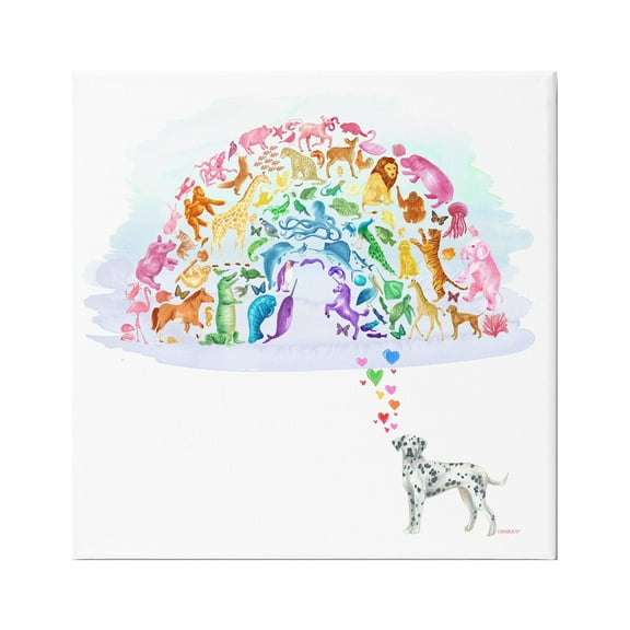 Stupell Industries Bright Rainbow Animals Dalmatian Dream Arch Shape Graphic Art Gallery Wrapped Canvas Print Wall Art, Design by Dishique
