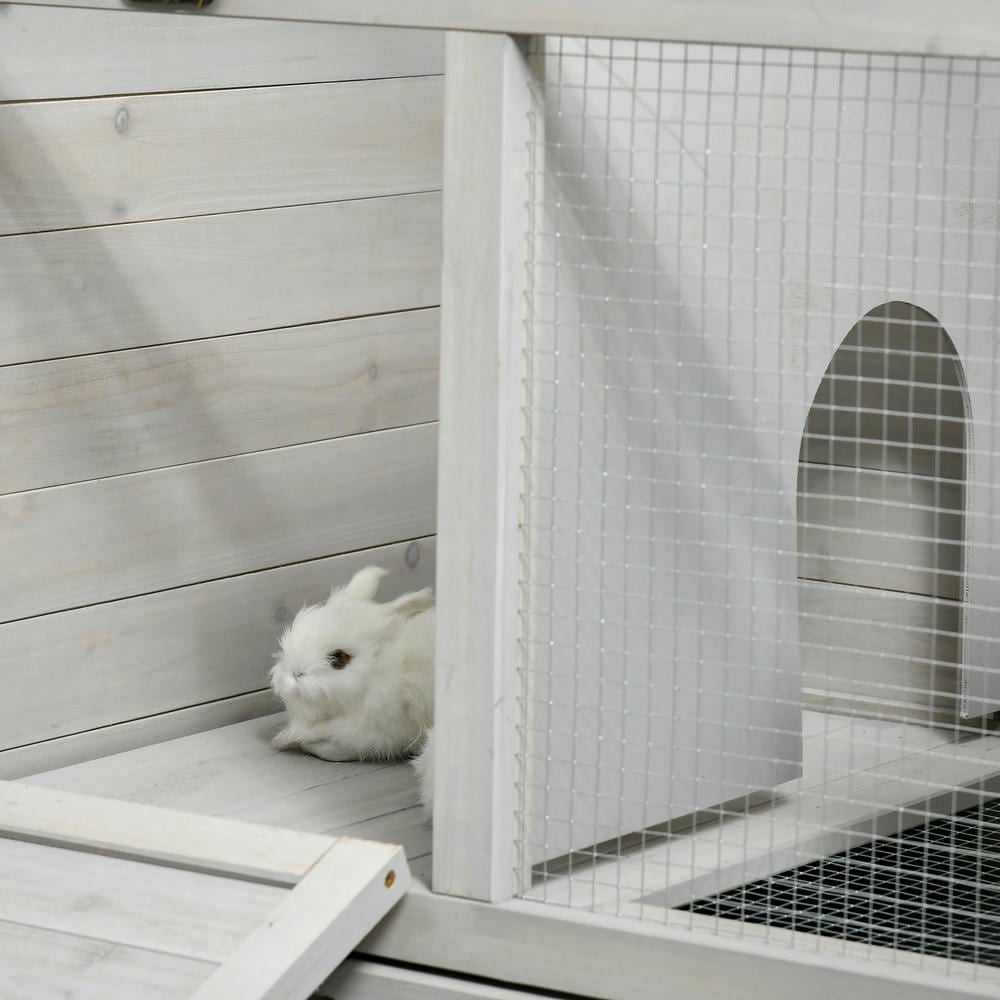 Spaco Wooden Rabbit Hutch with Wheels and Removable Tray, Dividers for Indoor Use, Light Gray