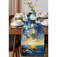 thumbnail image 4 of Modern Abstract Table Runner Cotton Linen 90 Inch Holiday Dresser Scarves, Blue Yellow Abstract Ombre Oil Painting Tablerunner for Kitchen Coffee Dining Bedroom Dinner Scarf Décor 13''x90'', 4 of 9