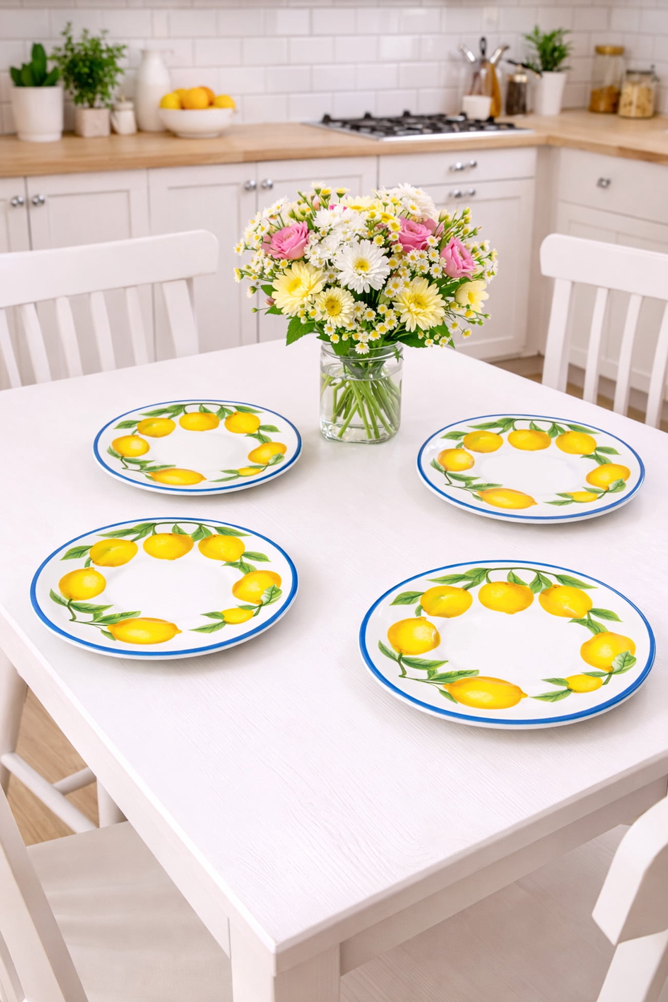 Set of 4 Yellow Lemon Melamine Dinner Plates Dinnerware 11 inch