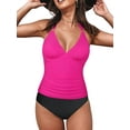 thumbnail image 2 of Firpearl Women's Halter Tankini Top V Neck Swimsuit Top Tummy Control Bathing Suit Tops Hot Pink US8, 2 of 6