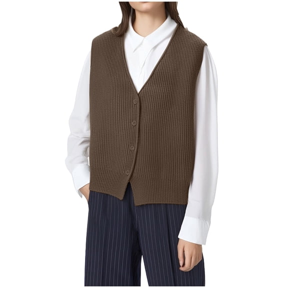 Women's Casual Knitted V Neck Sweater Vest Loose Fit Solid Color Sleeveless Outerwear Classic Comfortable Lightweight Versatile Layering Piece