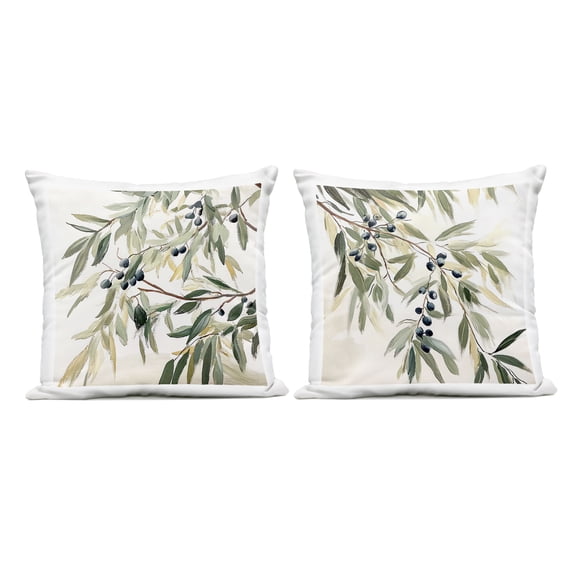 Stupell Industries Olive Branches in Pastel 2 Piece Outdoor Printed Pillow Set design by Mona Grace, 18 x 7 x 18