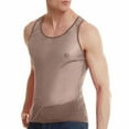 thumbnail image 4 of USNSM Men's See Through Tank Top Sheer Mesh Shiny Crop Top Stretchy Lace Muscle Shirts Solid Color Base Round Neck Sleeveless Top Brown S, 4 of 6