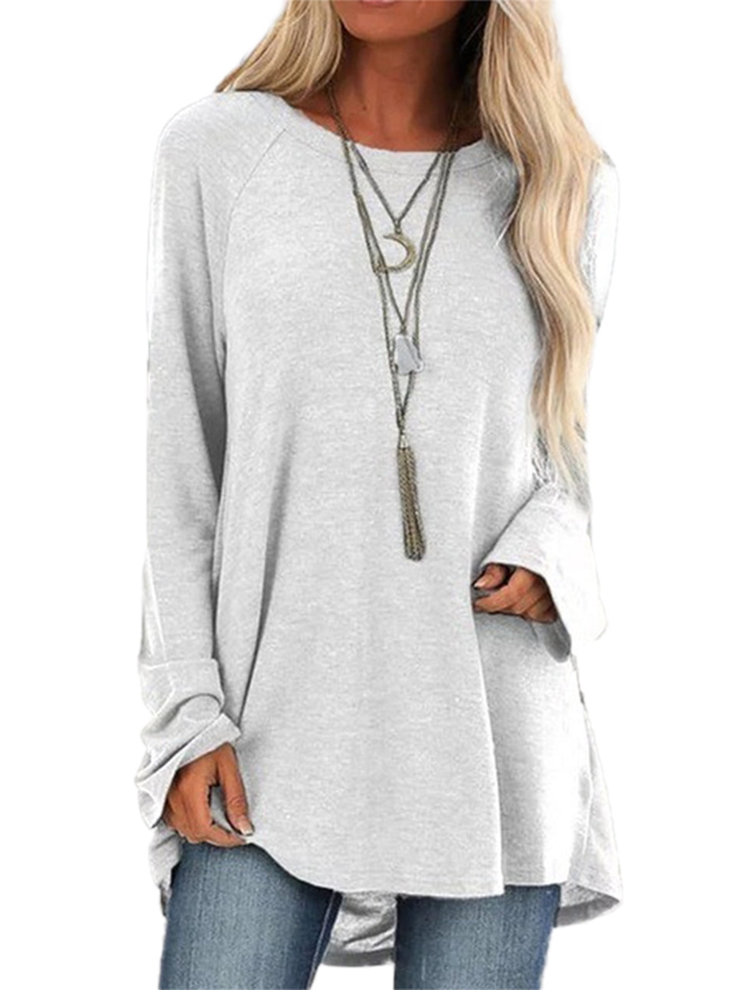 Women's Plus Size Long Sleeve Tops Loose Casual Baggy Blouse Tunic T ...
