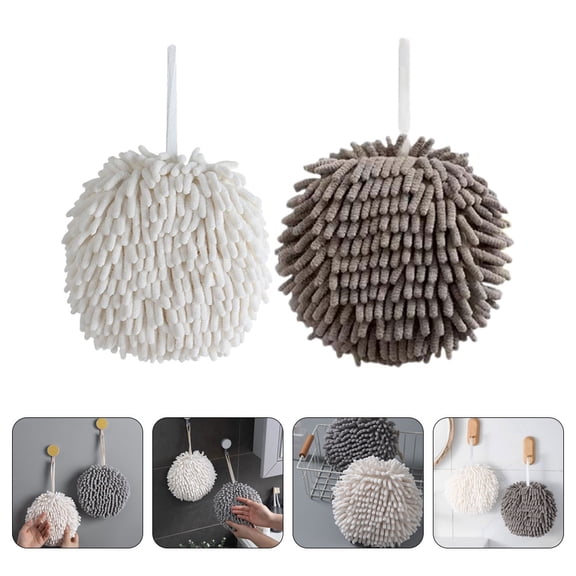 Uonlytech 2Pcs Chenille Hanging Hand Towels Assorted Colors for Bathroom and Kitchen Use