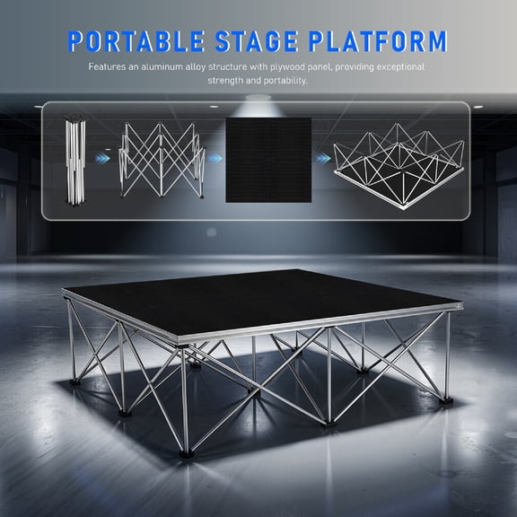 4x4ft Stage Platform, 1543lbs Heavy Duty Portable Stage with 16" Height, Non-Slip Surface for Events, Church, School