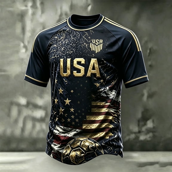 Mens USA Soccer Jersey Shirts American Flag Print Short Sleeve Tee Soft Trendy Crew Neck Jerseys 2026 Summer Top