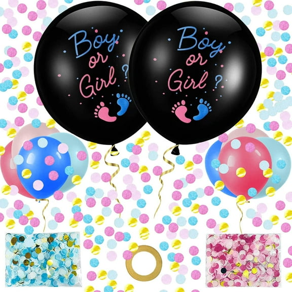 ZYNERY Gender Reveal Balloons, 2pcs 36 inch Large Baby Boy or Girl Balloons with Pink Blue Confetti, Little Colourful Decoration Balloons & Gold Ribbon for Baby Shower Gender Reveal Party
