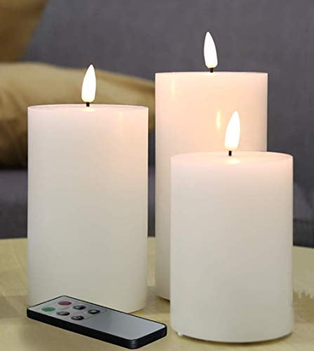 Eywamage Clear Glass Flameless Candles with Remote Flickering Realistic LED Battery Pillar Candles D 3 H 4 5 6 