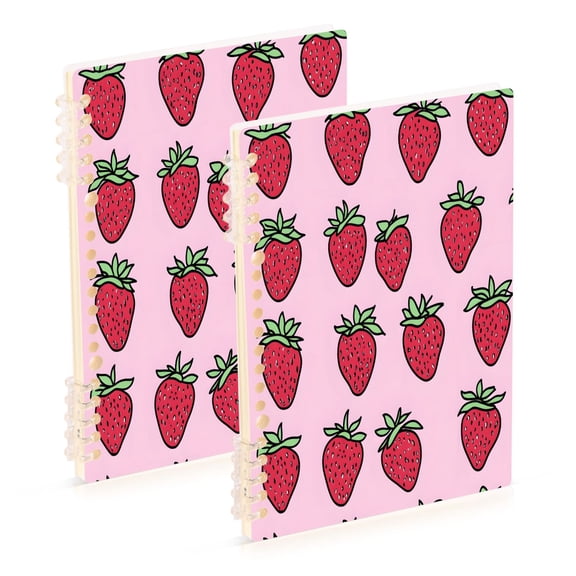 FORMRS 1-Subject Spiral Notebook 8" x 5" College Ruled 60 Refillable Sheet A5 Hard Cover, Cartoon Strawberry