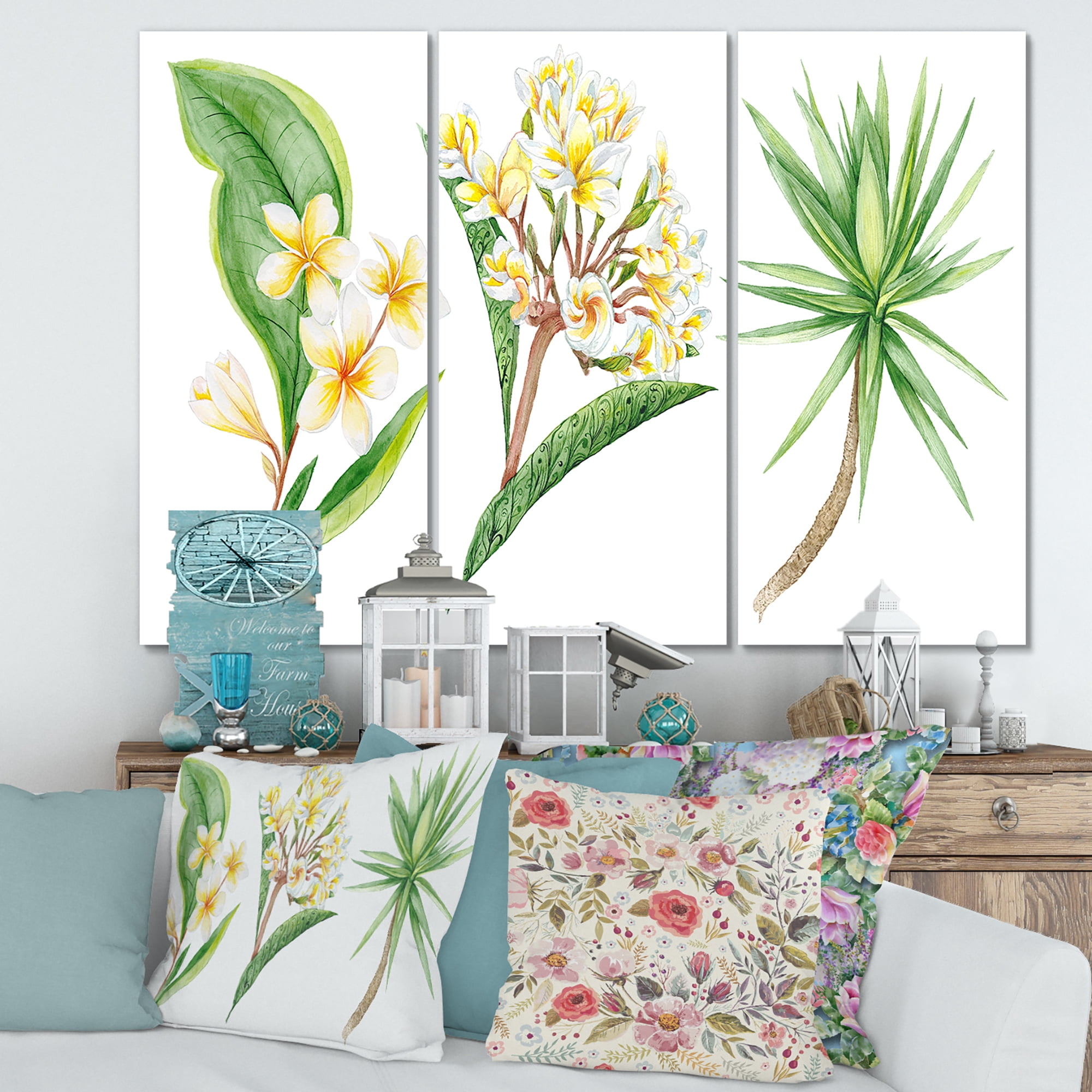 Designart ' Yellow Flowers and Tropical Foliage XII ' Traditional Canvas Wall Art Print