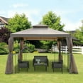 thumbnail image 2 of Resenkos Outdoor Garden Gazebo, Sunshade Gazebo Canopy,10' x 10' Double Roof Outdoor Gazebo Canopy Shelter with Netting, Cream White, 2 of 13
