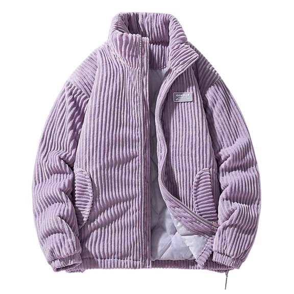 Men's Corduroy Puffer Jacket Zip Up Stand Collar Vintage Padded Warm Fall Winter Casual Outerwear with Pockets