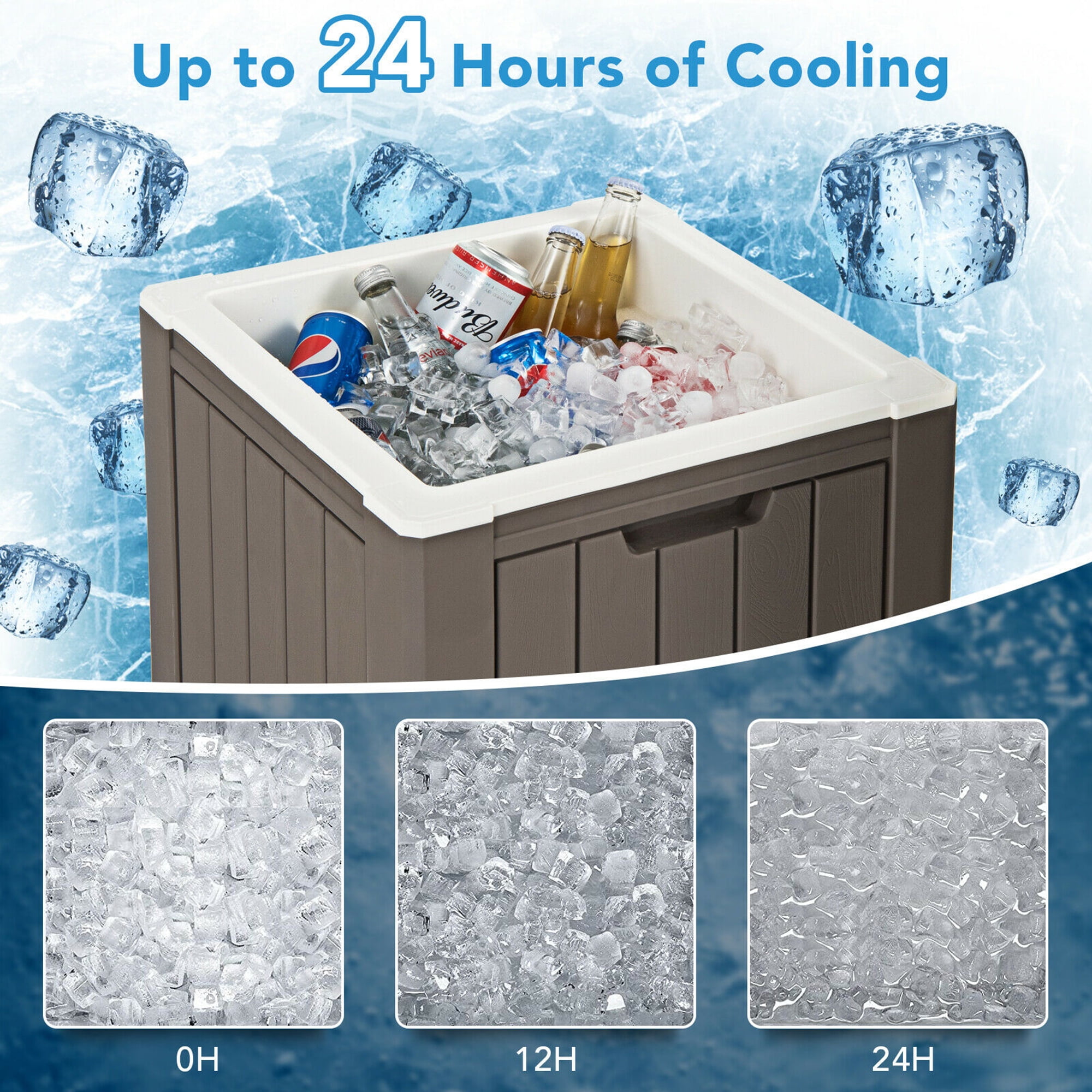 Gymax Patio 10 Gallon Ice Cube Cooler Box Table Stool Storage W/Handle Brown