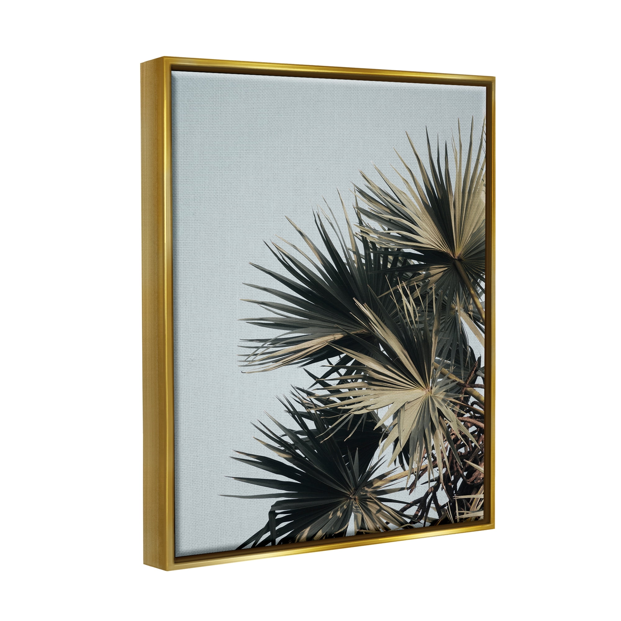 Stupell Industries Palm Plant Leaves Blue Sky Coastal Photography Gold Floater Framed Art Print Wall Art